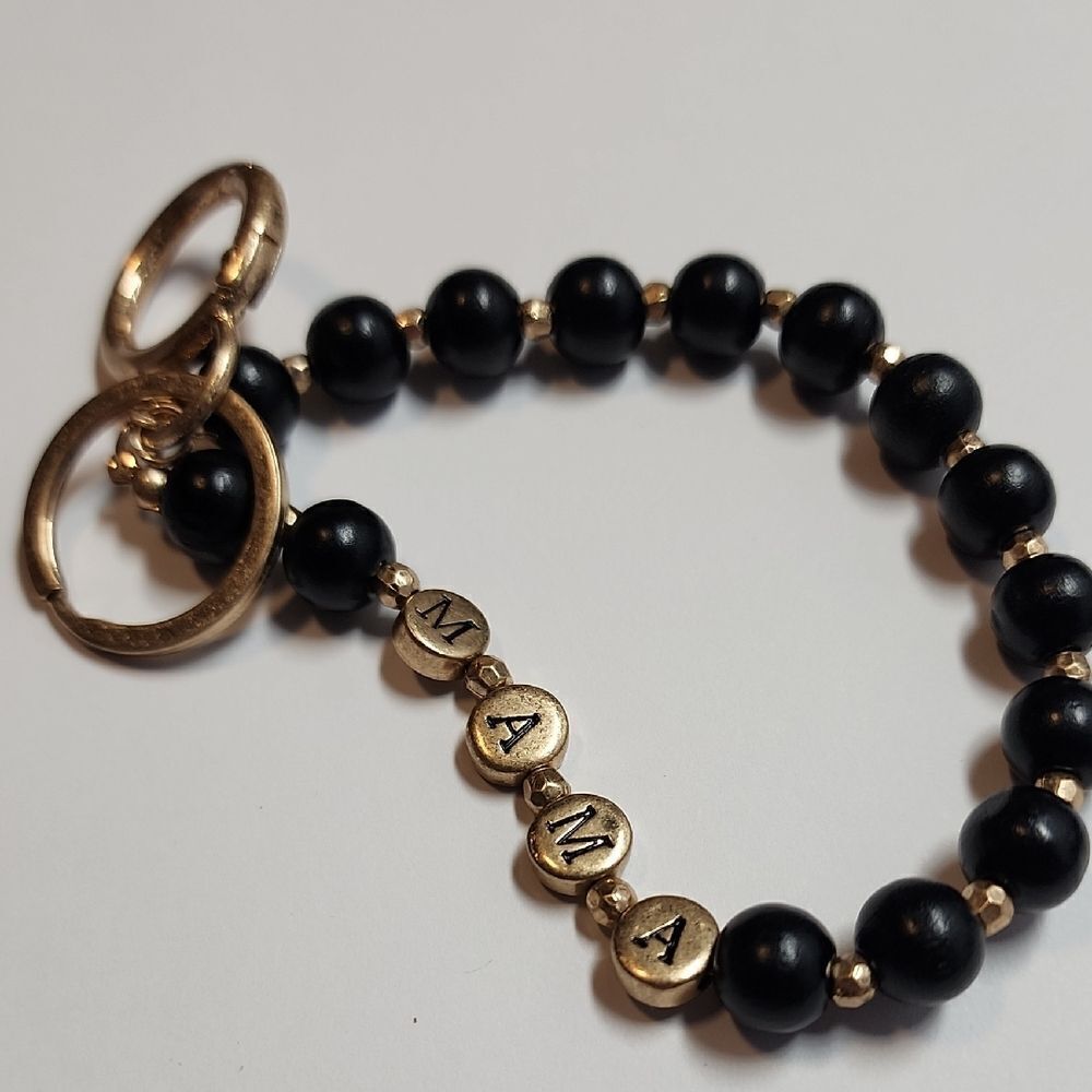 Black and Gold Beaded Keychain
